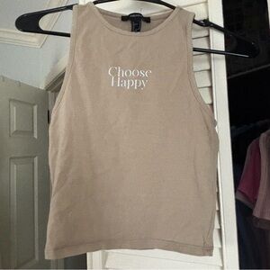 Forever 21 Tan 'Choose Happy' Tank Top